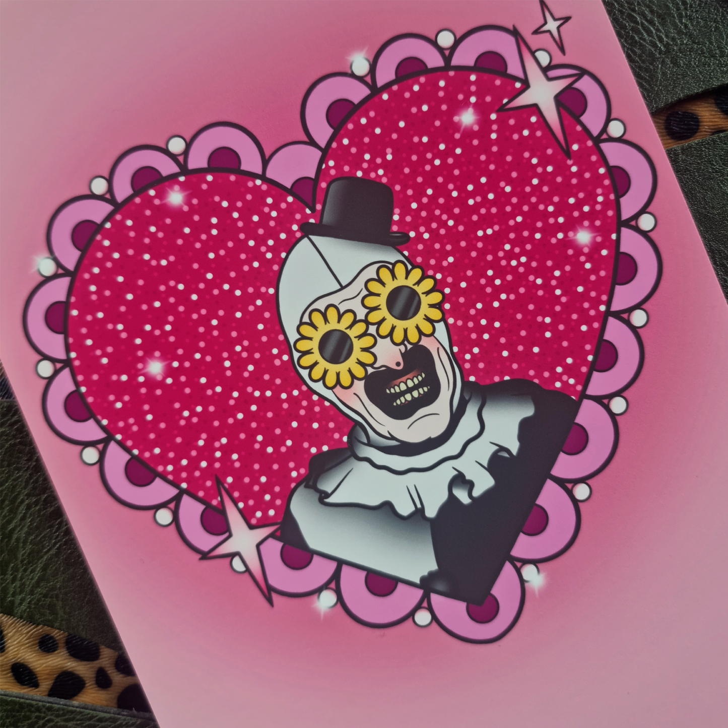 Black & White Killer Clown Horror Heart Art Print