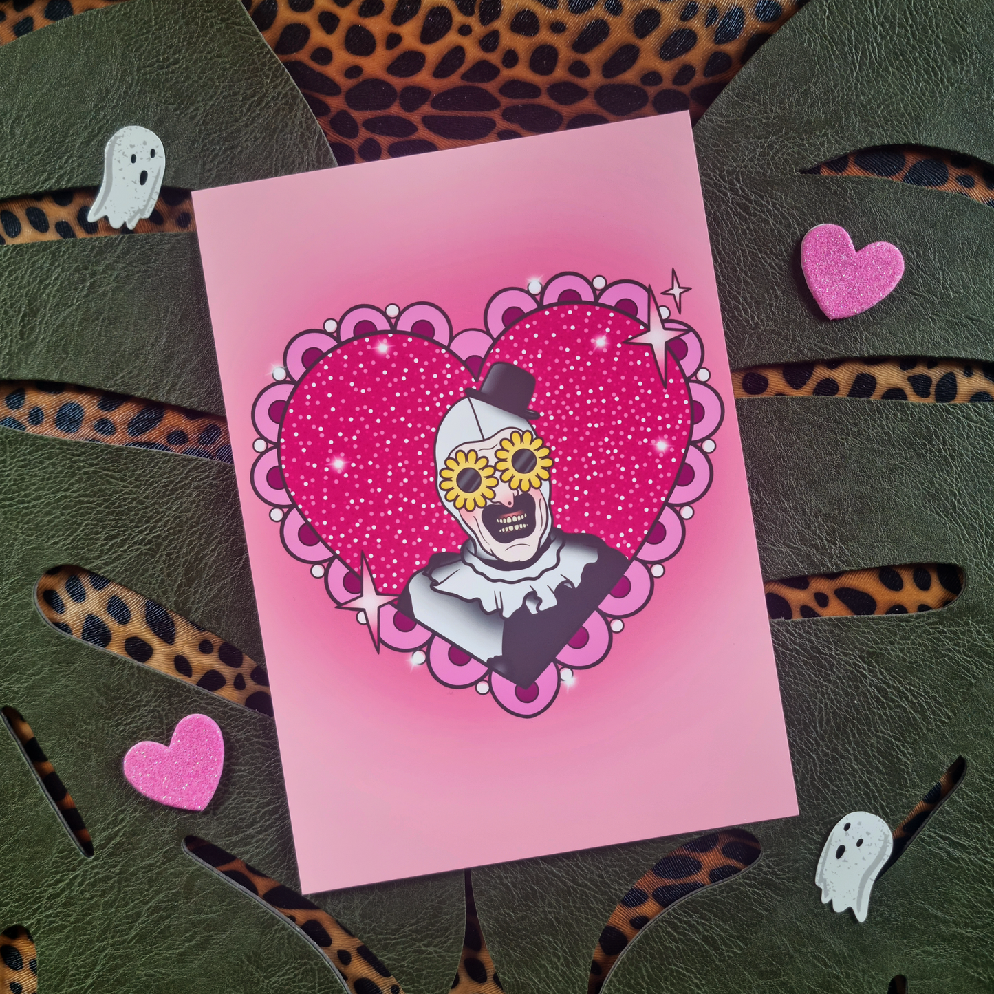 Black & White Killer Clown Horror Heart Art Print