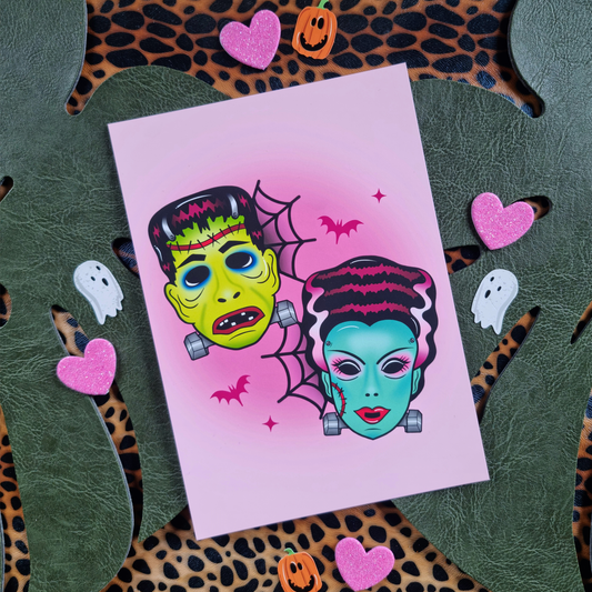 Retro Bride & Frankie Masks Art Print