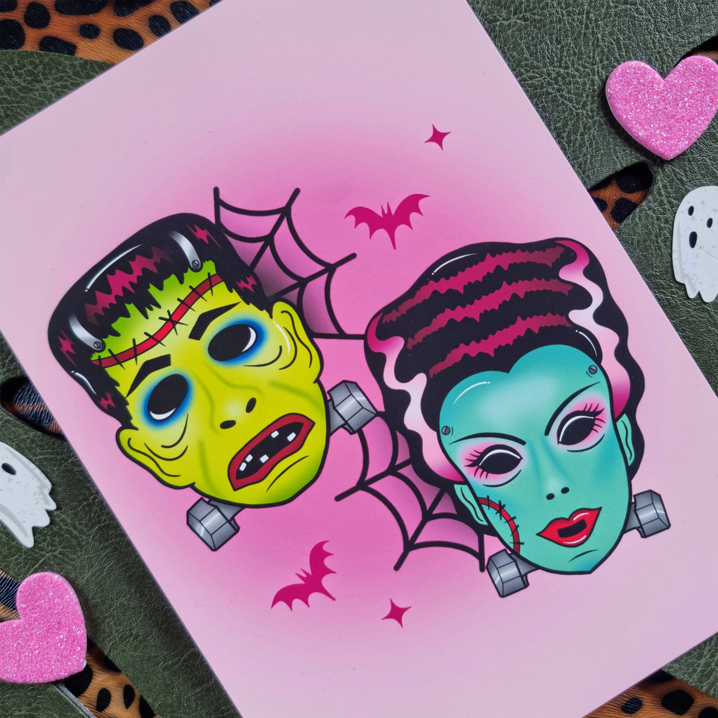 Retro Bride & Frankie Masks Art Print