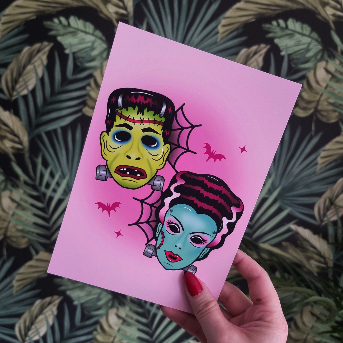 Retro Bride & Frankie Masks Art Print