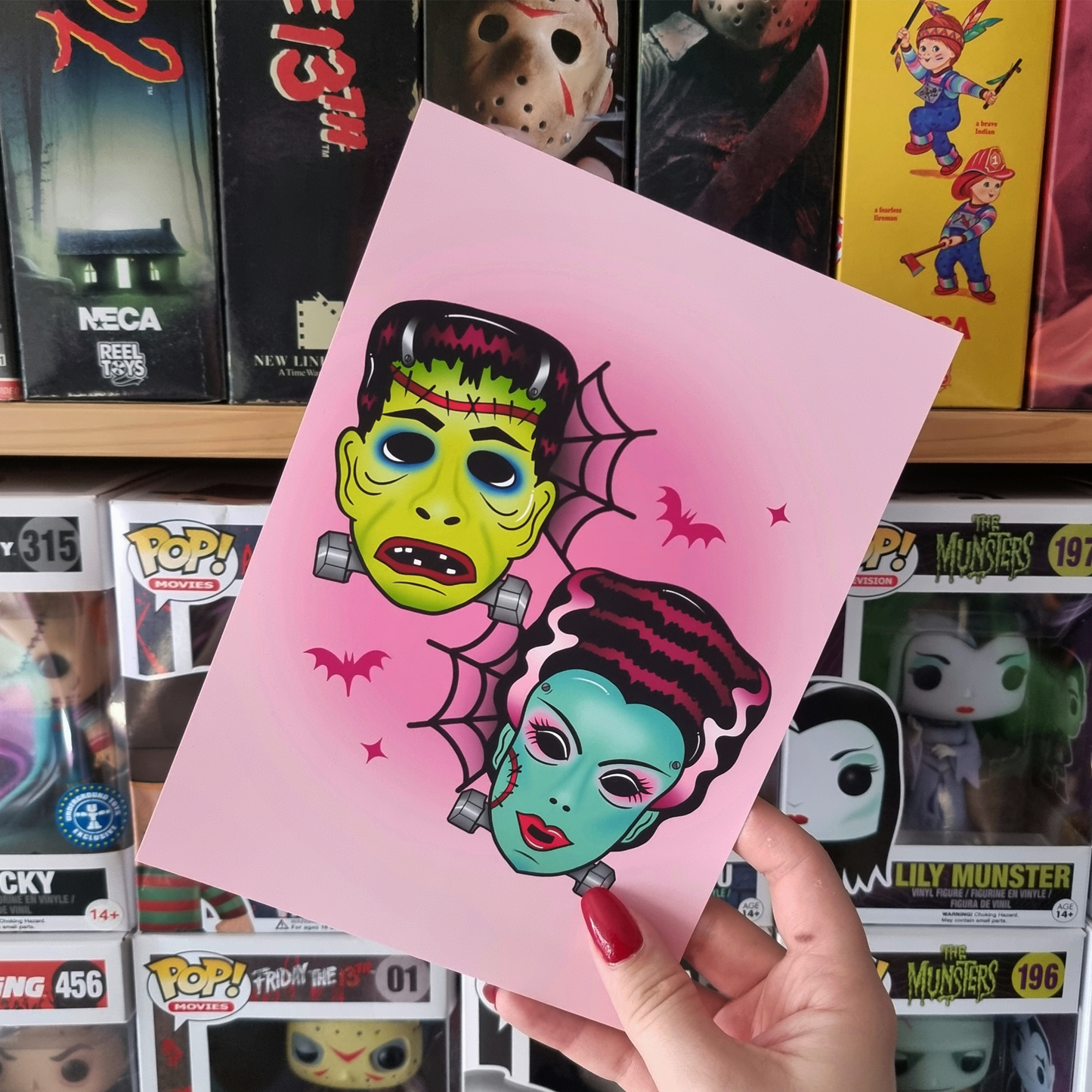 Retro Bride & Frankie Masks Art Print