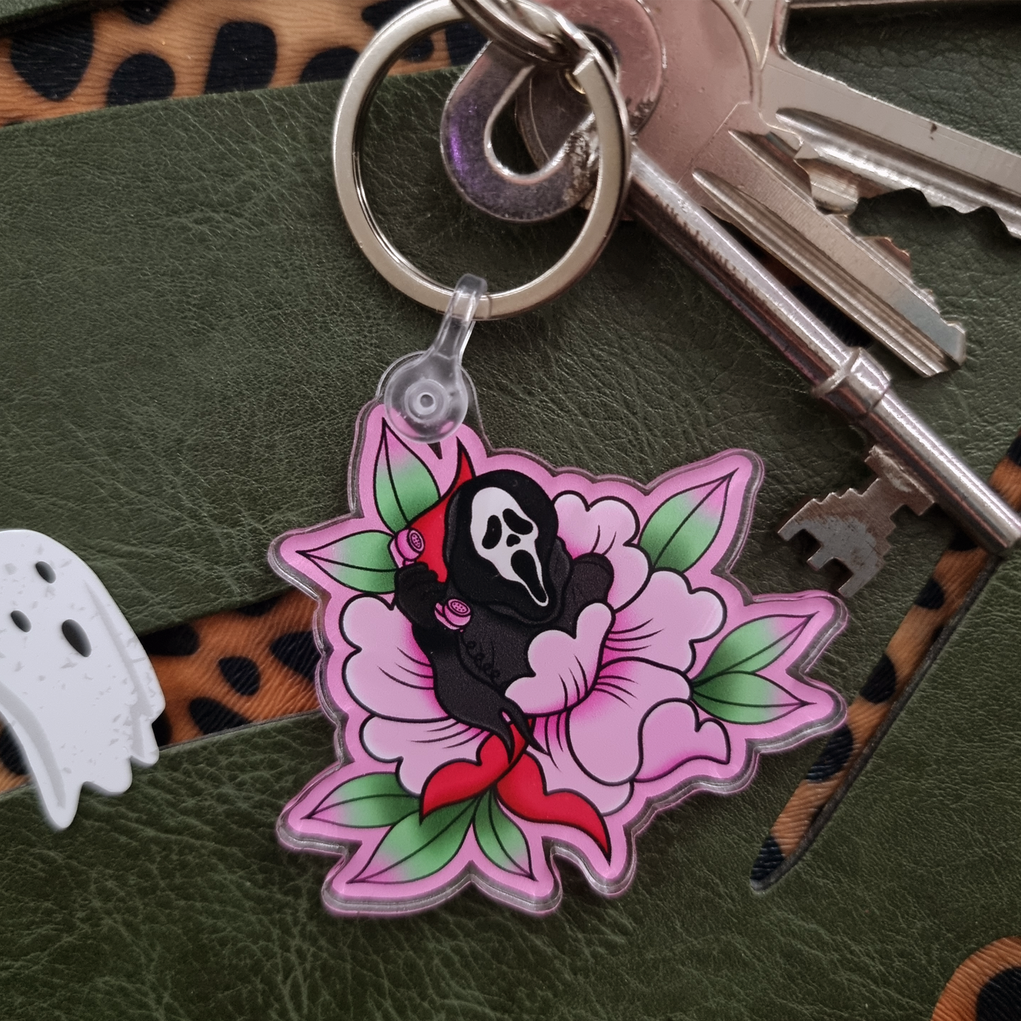 Ghostie Peony Keychain