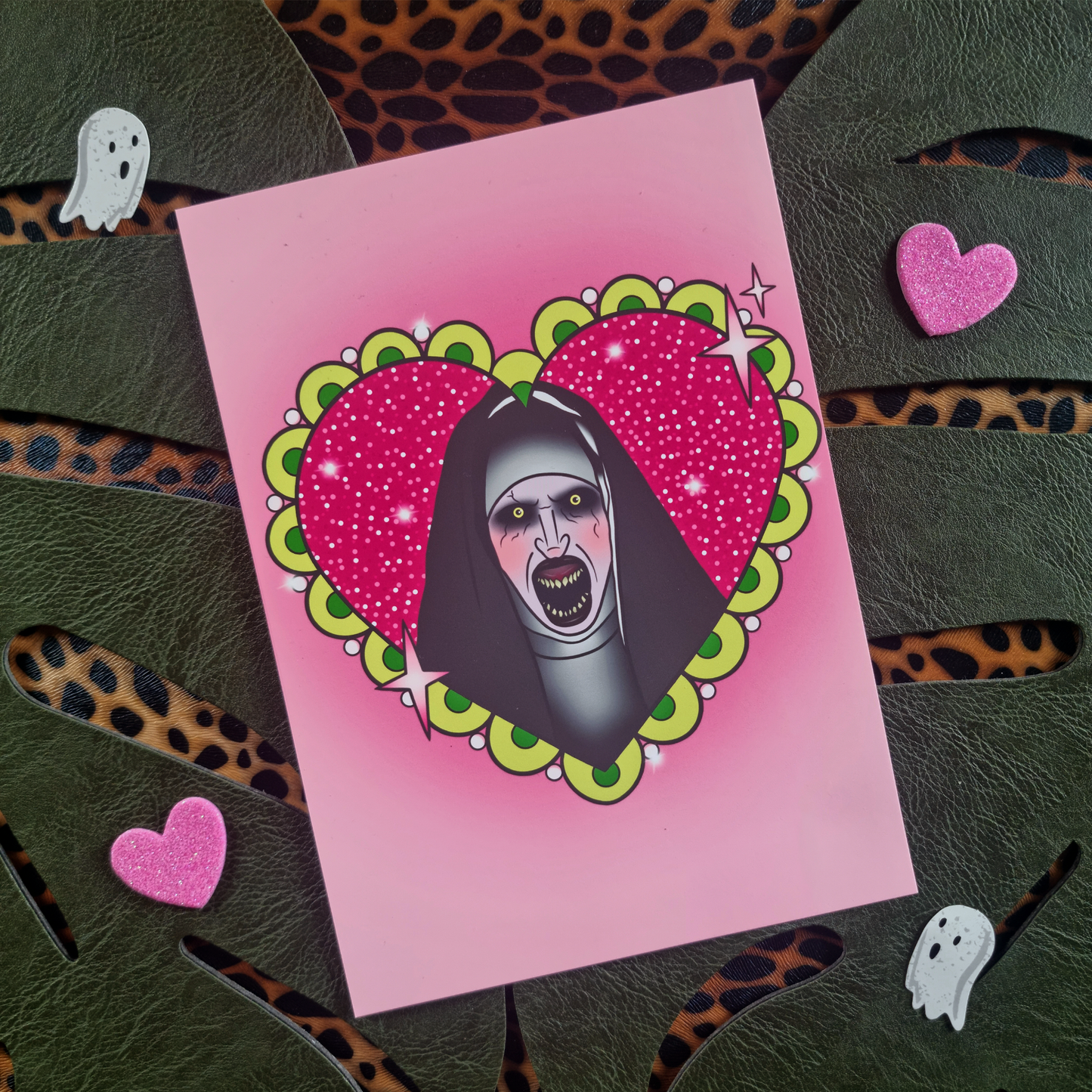 Haunted Nun Horror Heart Art Print